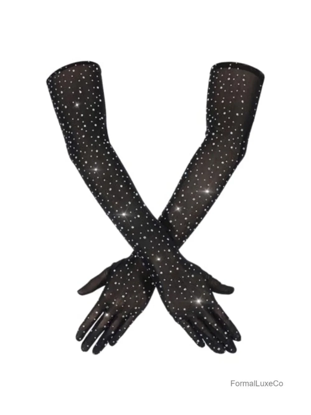 Long Fishnet Arm Sleeve Mesh Sheer Rhinestone Gloves Opera